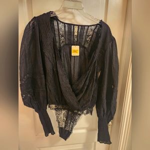 Free People black lacey black body suit sz M